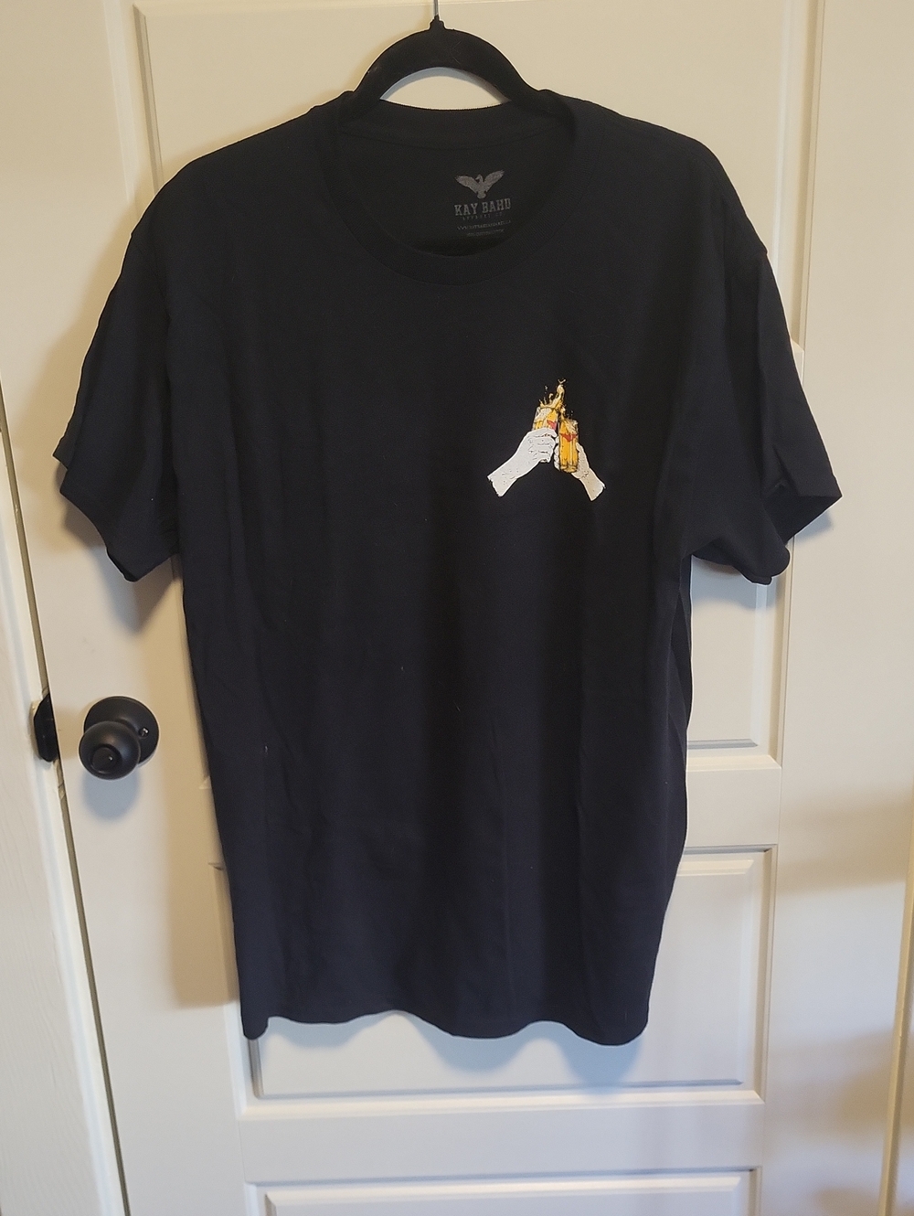 Kaybird Black Short-Sleeve Graphic Tee with Beer Hands Chest Print